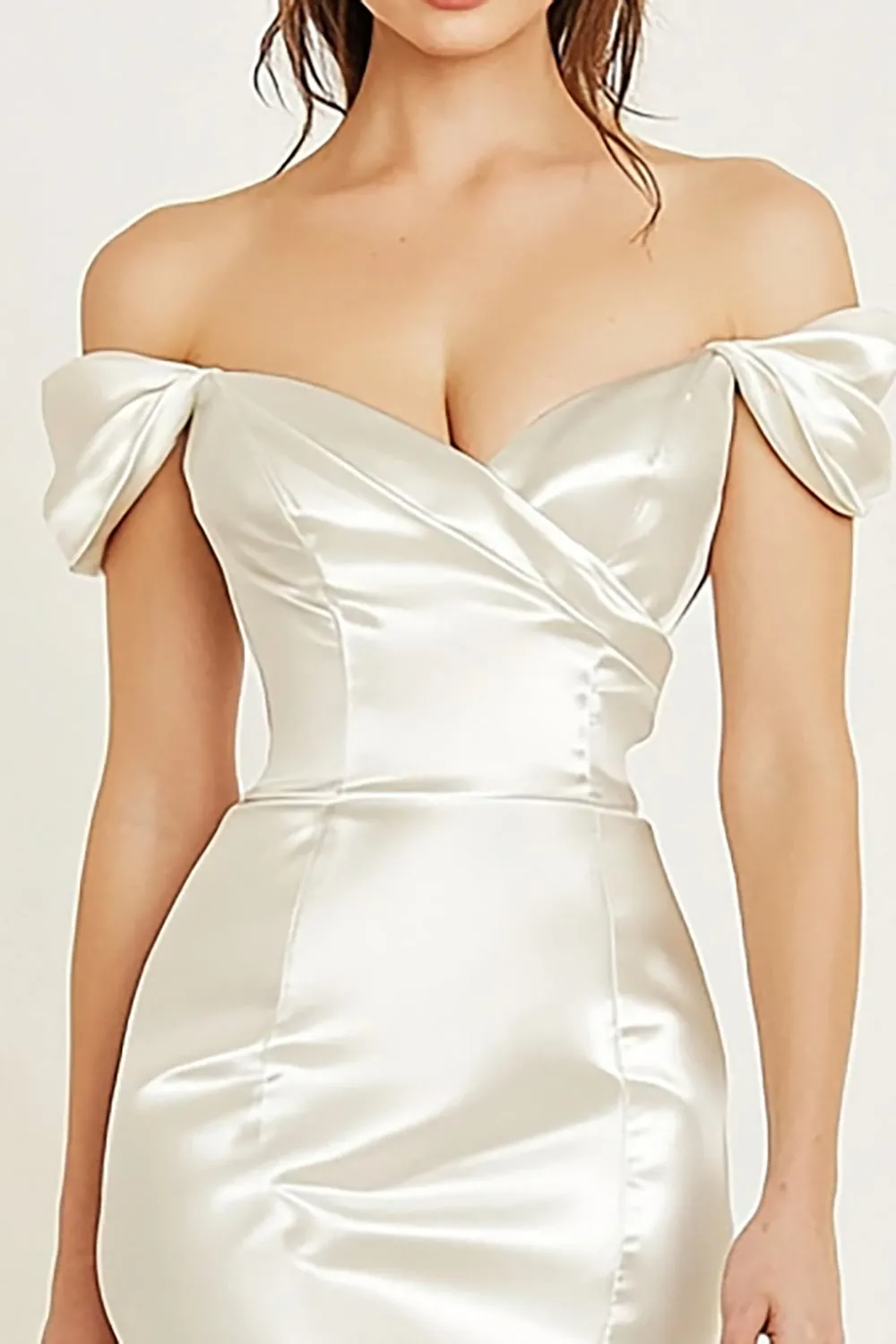 White Bodycon Off the Shoulder Satin Mini Graduation Dress sold by Zapaka product image thumbnail 2