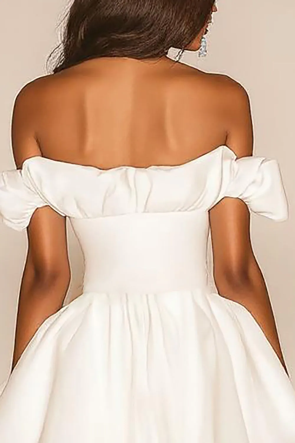 White A Line Off the Shoulder Mini Graduation Dress sold by Zapaka product image thumbnail 4