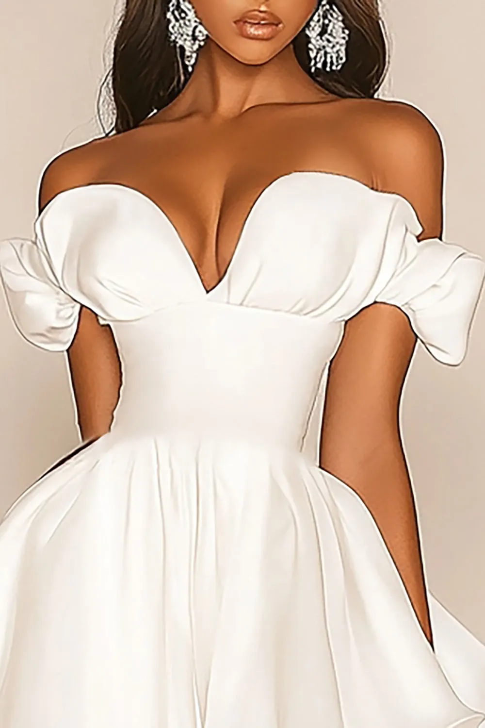 White A Line Off the Shoulder Mini Graduation Dress sold by Zapaka product image thumbnail 3