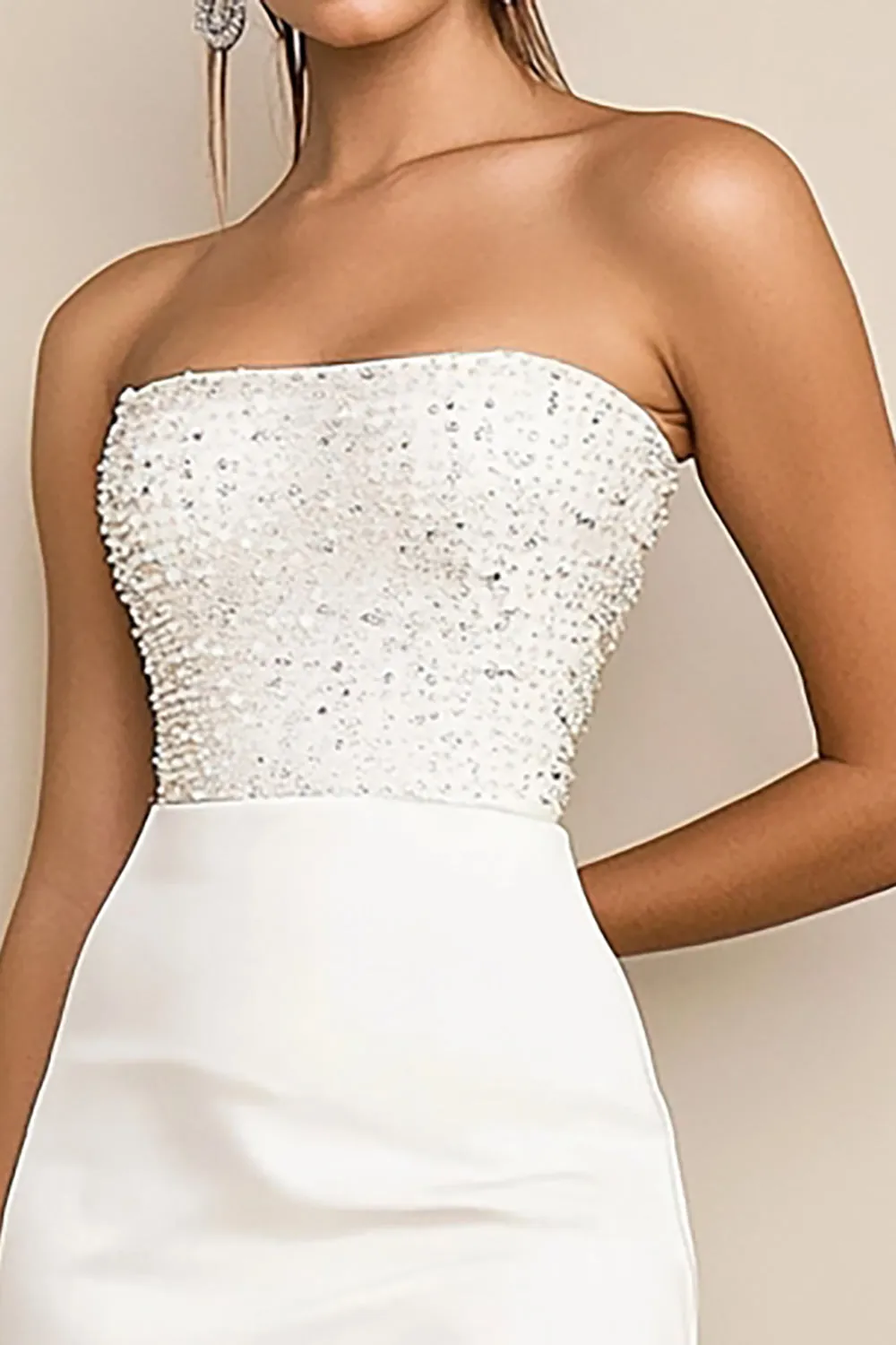 White Bodycon Strapless Mini Graduation Dress with Sequins sold by Zapaka product image thumbnail 3