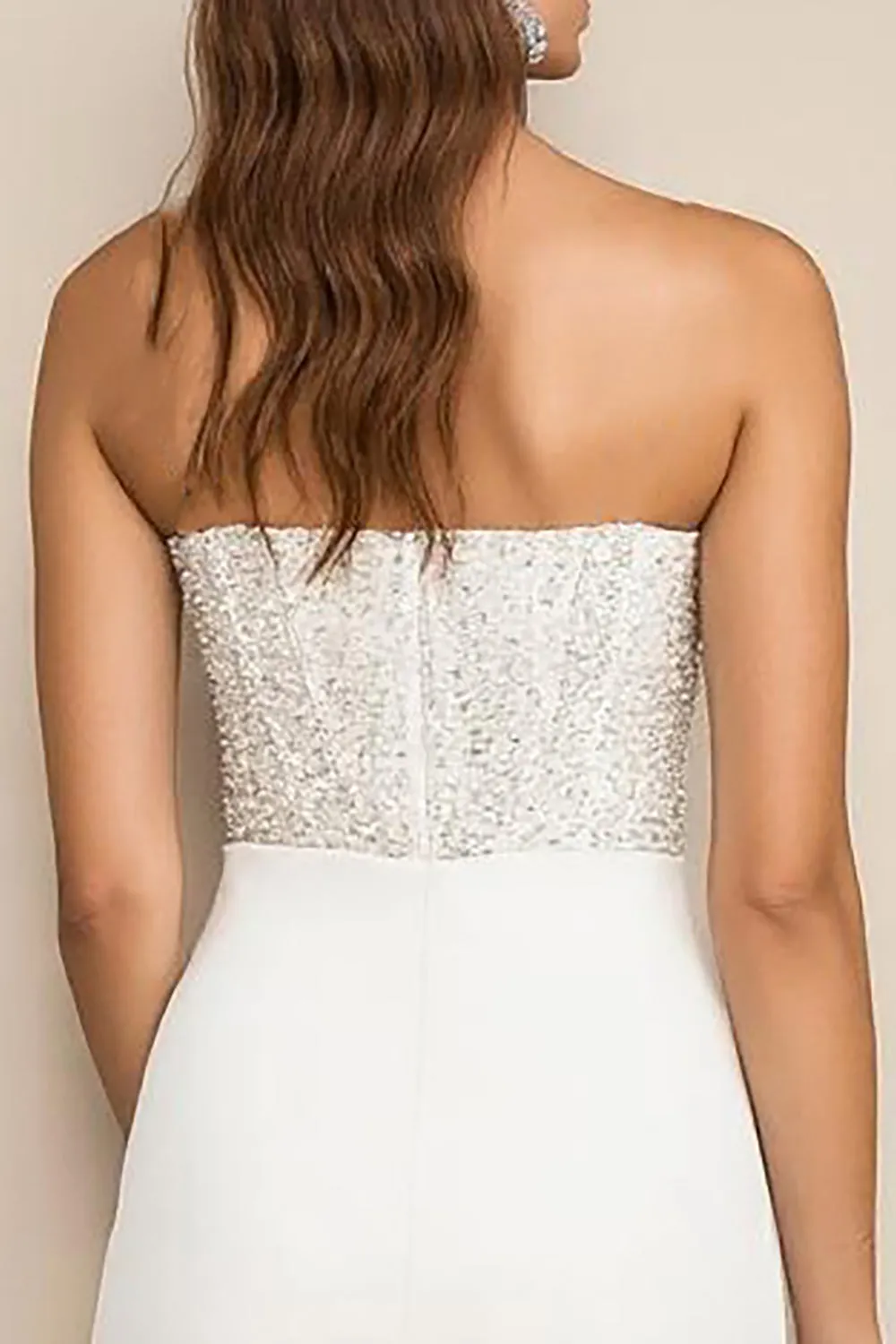 White Bodycon Strapless Mini Graduation Dress with Sequins sold by Zapaka product image thumbnail 4