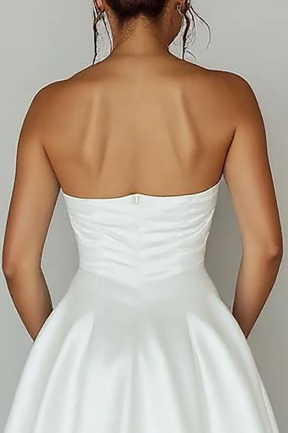 Strapless Cut Out White A Line Satin Graduation Dress sold by Zapaka product image thumbnail 4