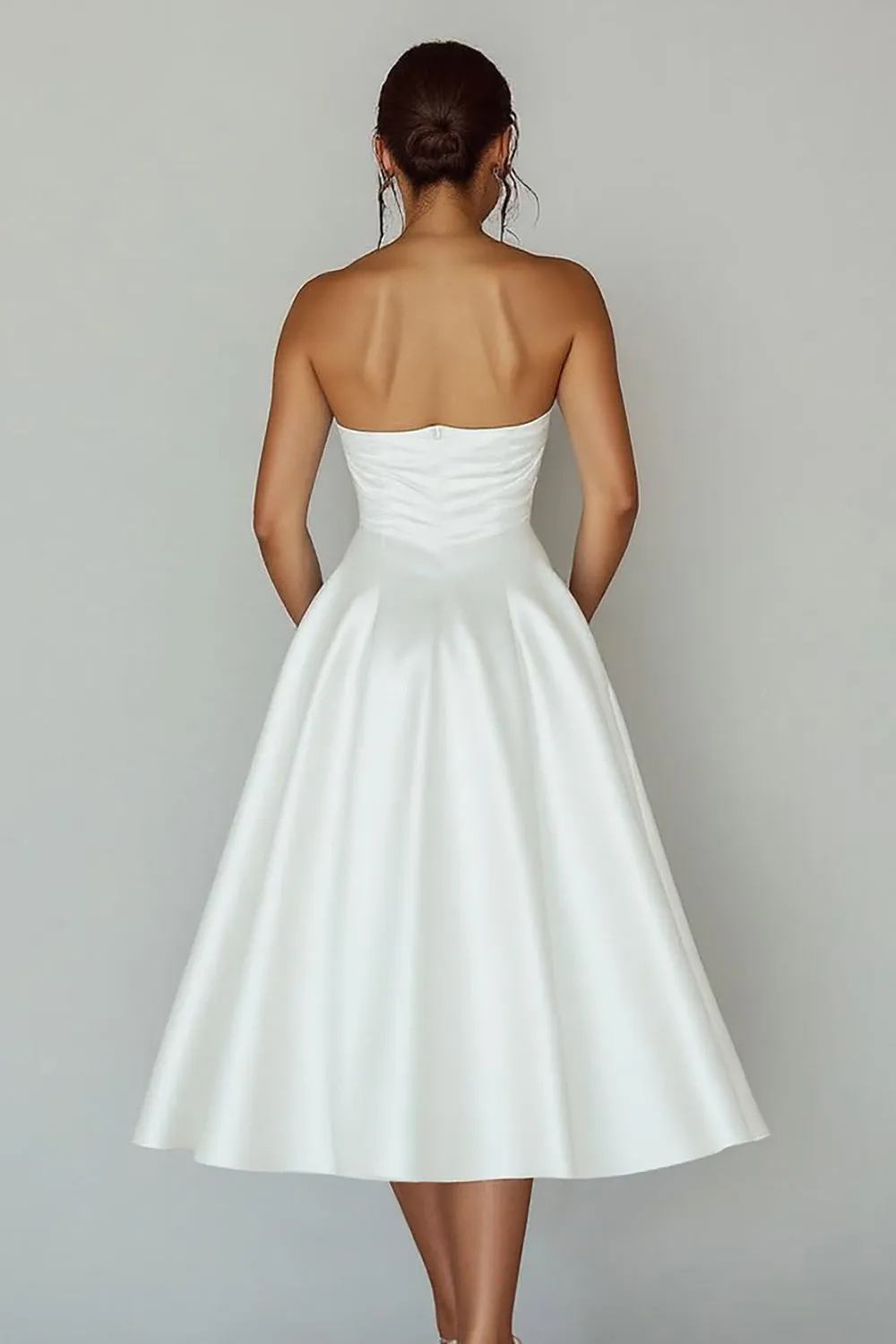Strapless Cut Out White A Line Satin Graduation Dress sold by Zapaka product image thumbnail 2