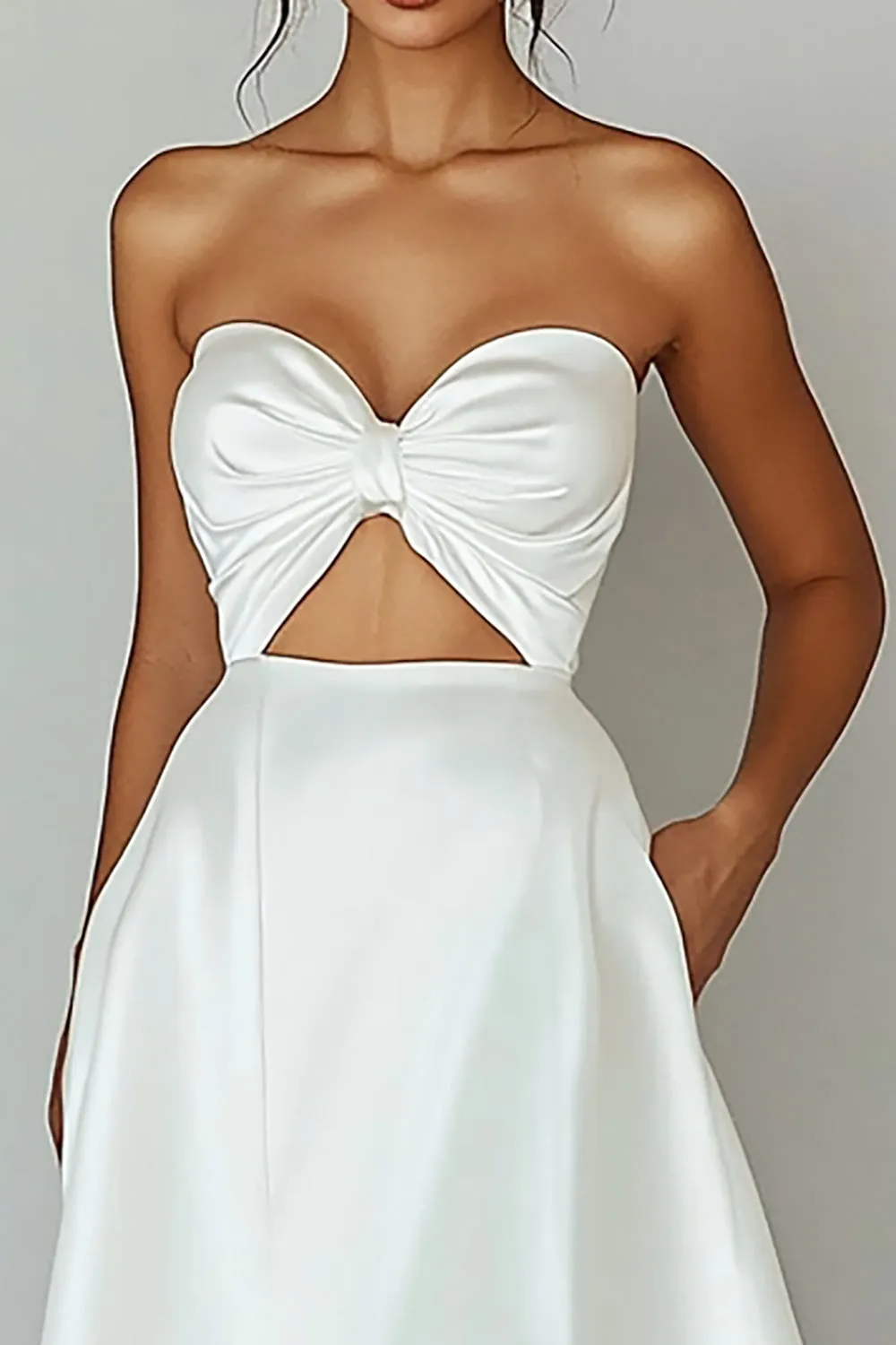 Strapless Cut Out White A Line Satin Graduation Dress sold by Zapaka product image thumbnail 3