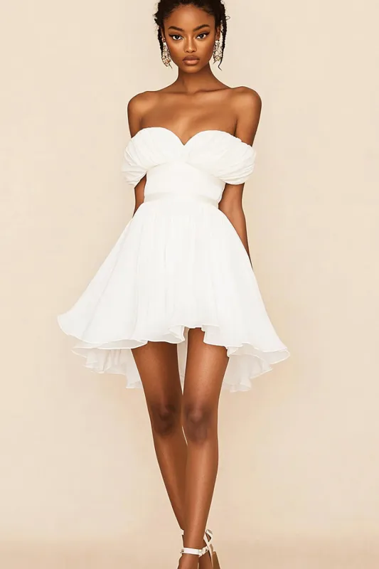 White Off The Shoulder A Line Chiffon Graduation Dress sold by Zapaka