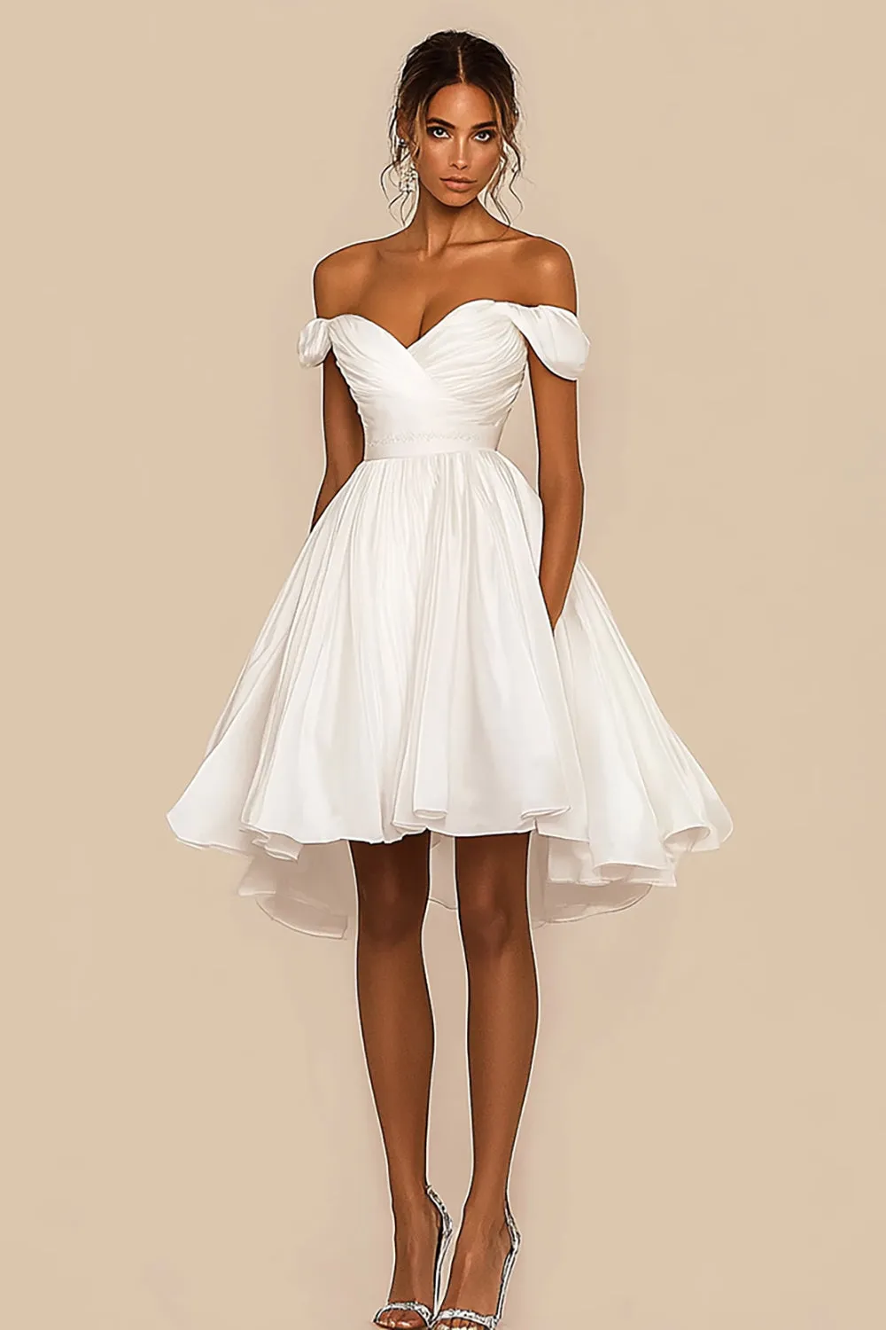Off The Shoulder White A Line Ruched Graduation Dress sold by Zapaka