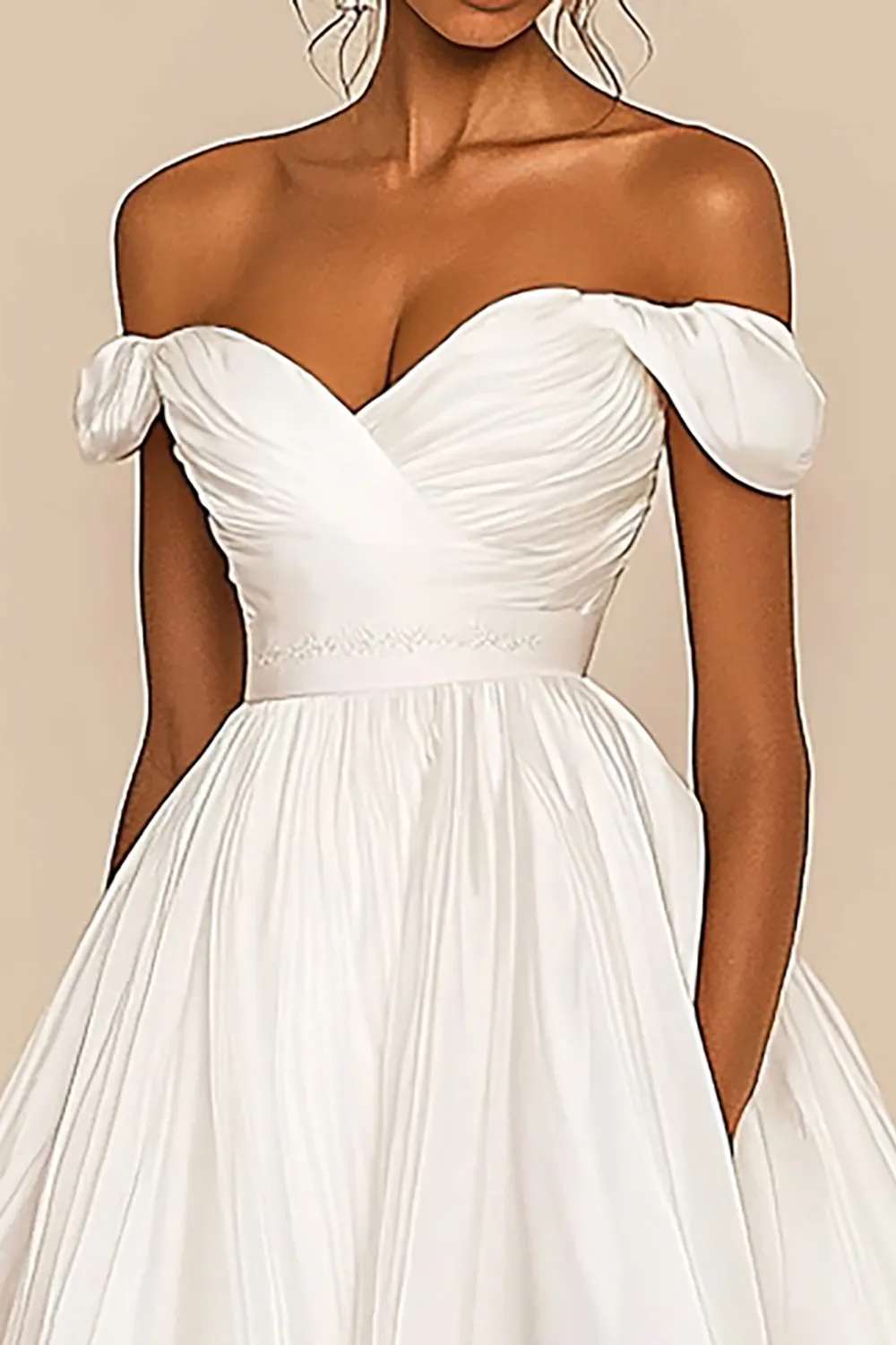 Off The Shoulder White A Line Ruched Graduation Dress sold by Zapaka product image thumbnail 2