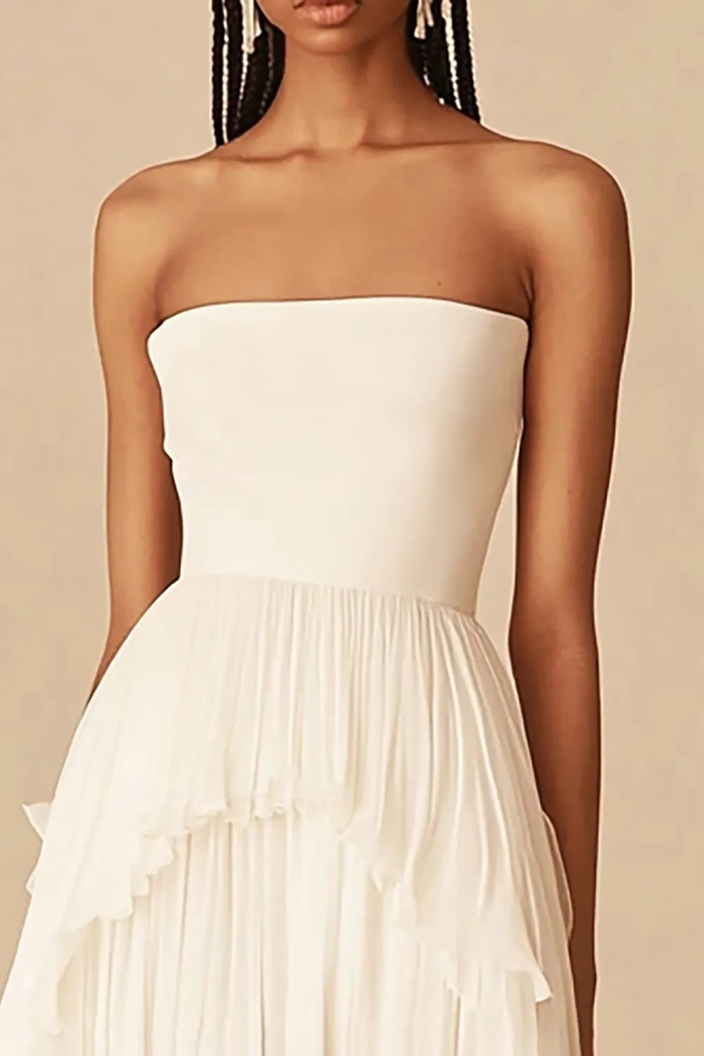 White Strapless Chiffon Ruffled Graduation Dress sold by Zapaka product image thumbnail 2
