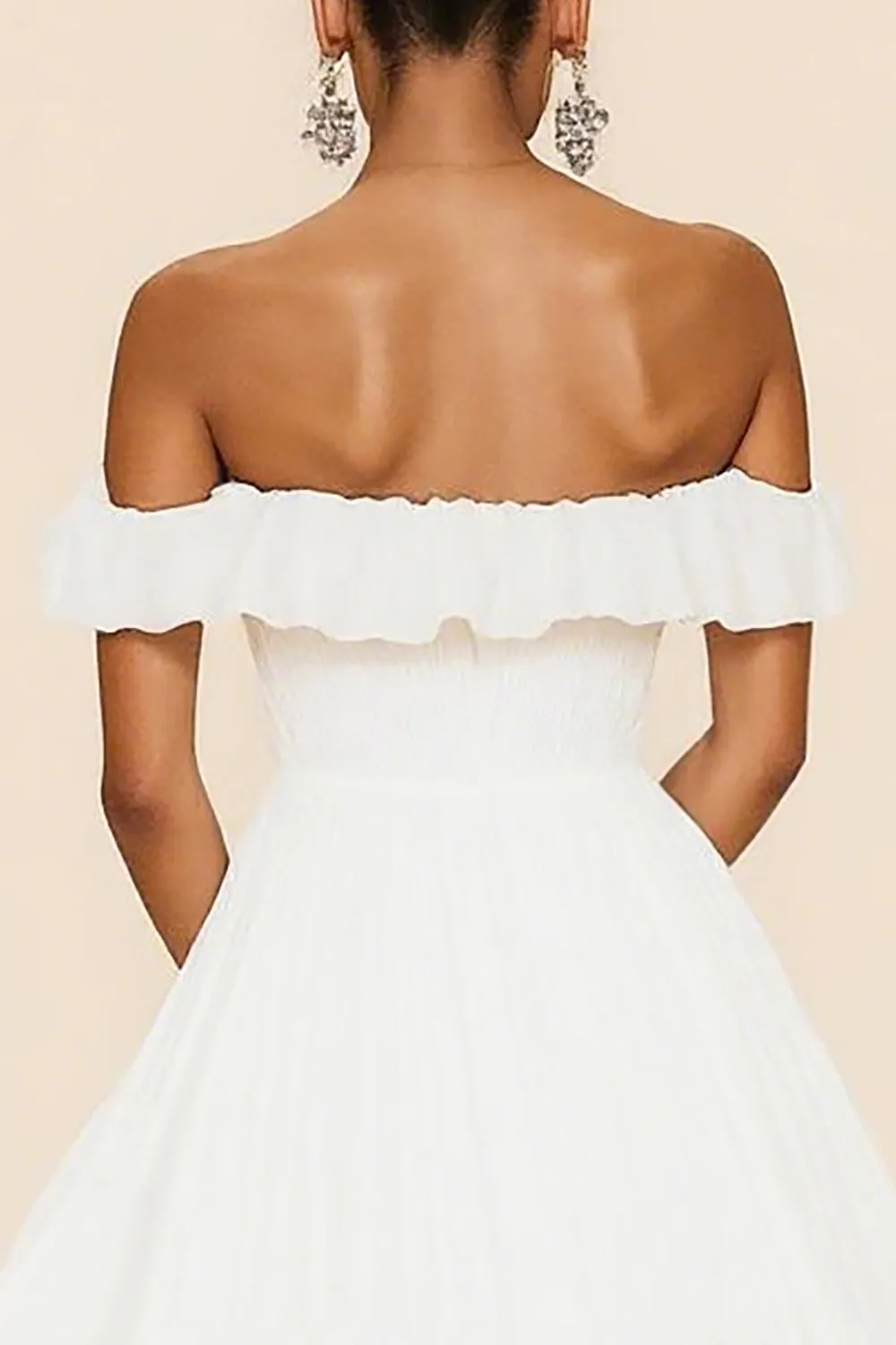 White Off The Shoulder A Line Ruffled Graduation Dress sold by Zapaka product image thumbnail 4