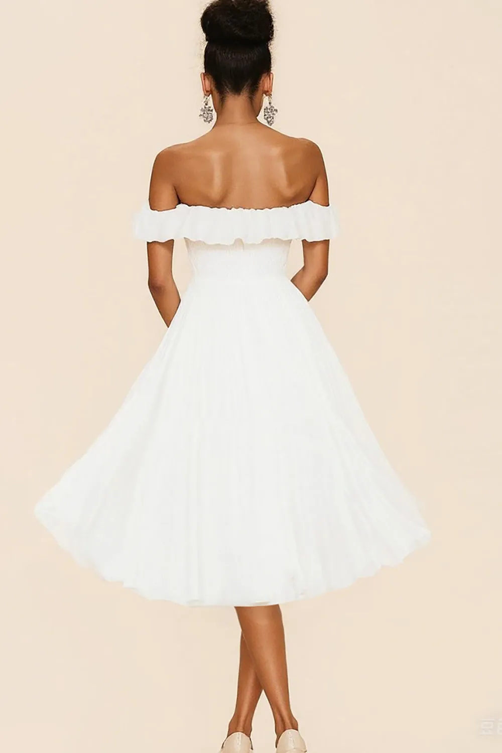 White Off The Shoulder A Line Ruffled Graduation Dress sold by Zapaka product image thumbnail 2