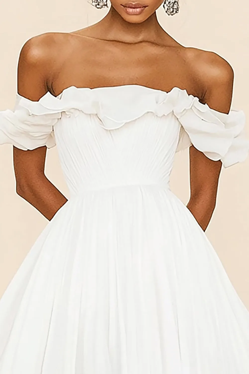 White Off The Shoulder A Line Ruffled Graduation Dress sold by Zapaka product image thumbnail 3