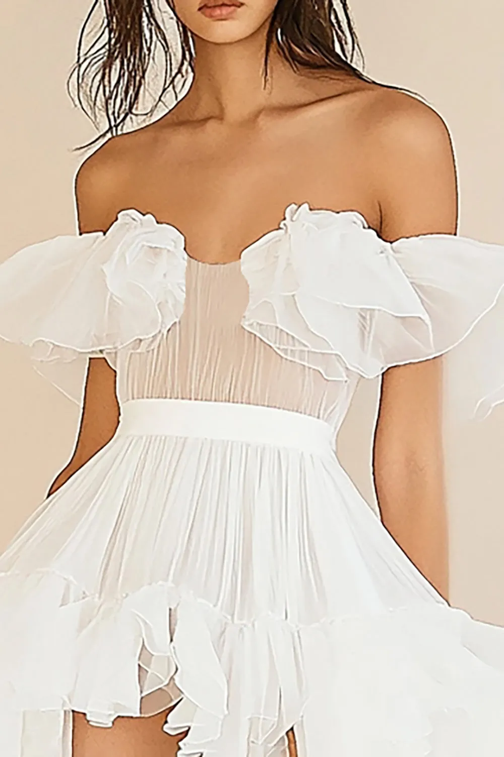 White A Line Off The Shoulder Ruffled Graduation Dress sold by Zapaka product image thumbnail 3