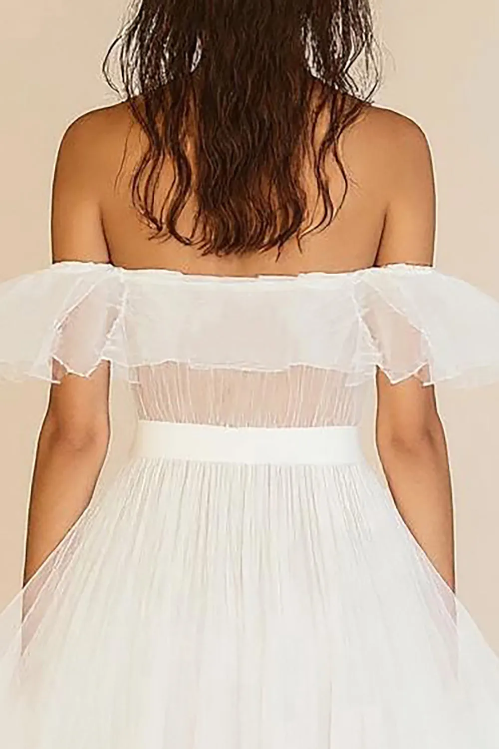 White A Line Off The Shoulder Ruffled Graduation Dress sold by Zapaka product image thumbnail 4
