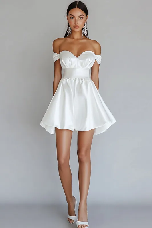 White A Line Off the Shoulder Graduation Dress sold by Zapaka