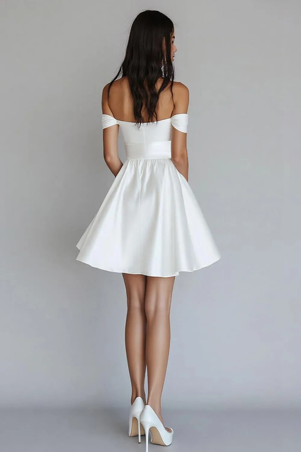 White A Line Off the Shoulder Graduation Dress sold by Zapaka product image thumbnail 2