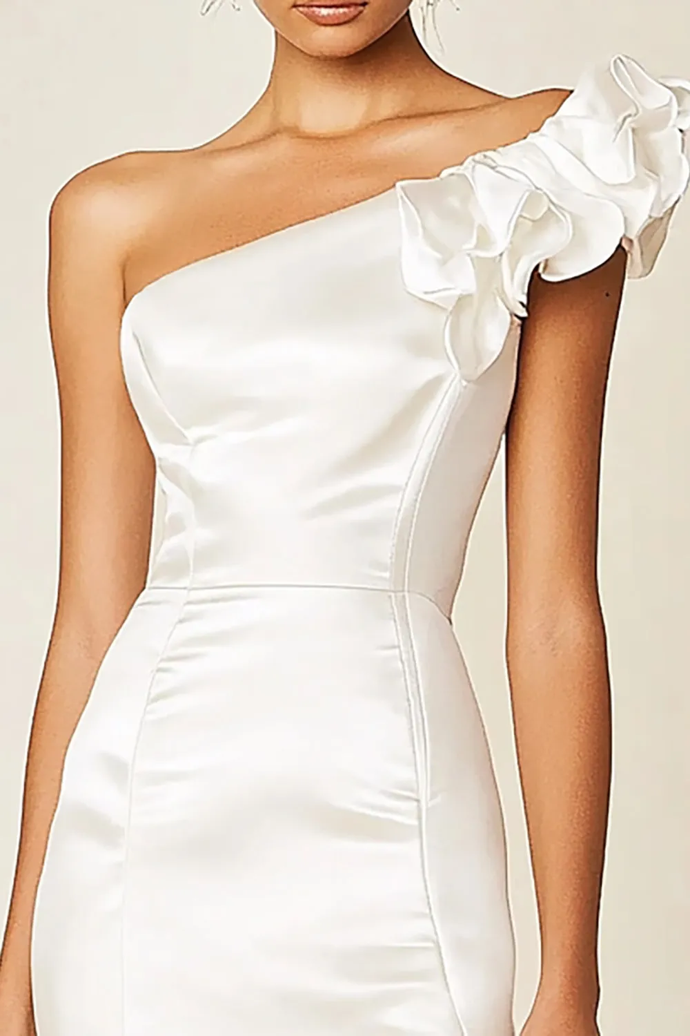One Shoulder White Satin Bodycon Graduation Dress sold by Zapaka product image thumbnail 2