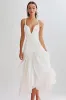 White A Line Ruffled Chiffon Tea Length Graduation Dress sold by Zapaka