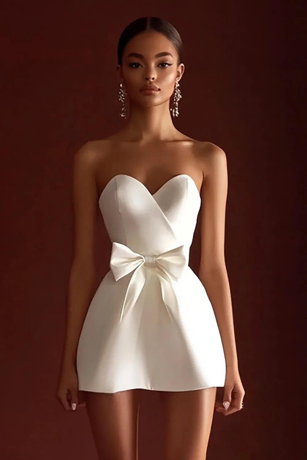 White Strapless A Line Graduation Dress with Bow sold by Zapaka