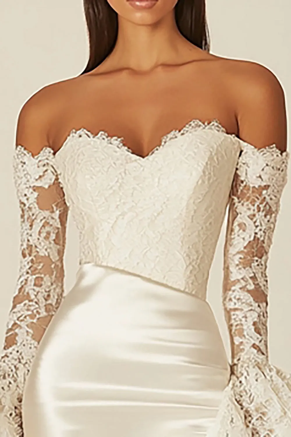White Off The Shoulder Bodycon Lace Graduation Dress with Long Sleeves sold by Zapaka product image thumbnail 2