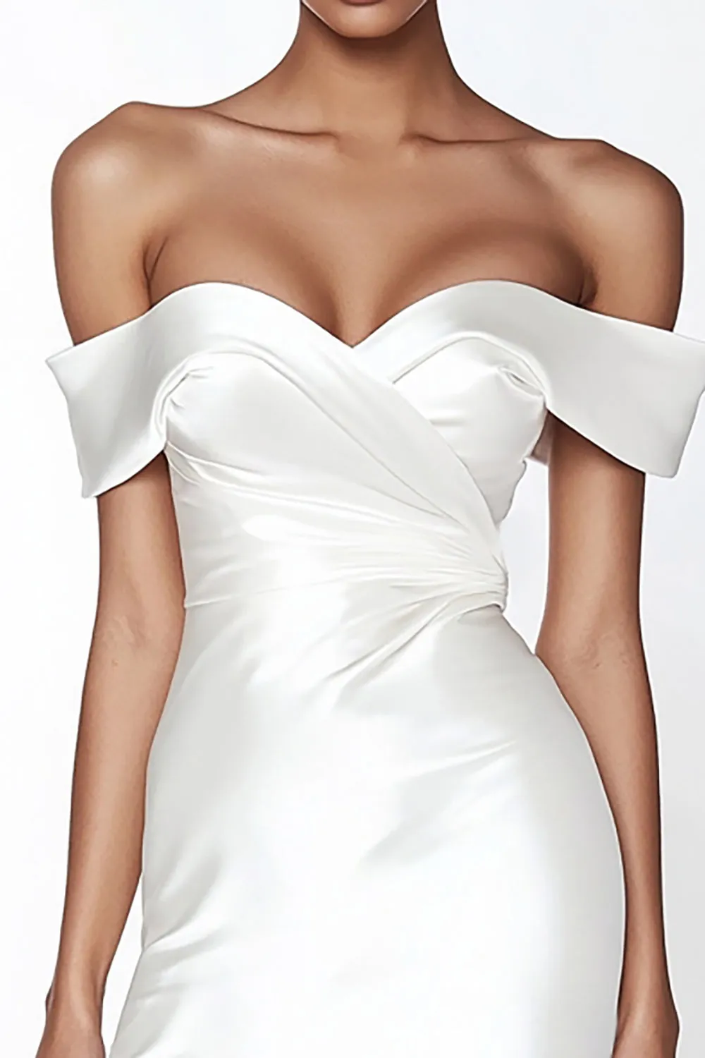 White Off the Shoulder Bodycon Satin Short Graduation Dress sold by Zapaka product image thumbnail 2