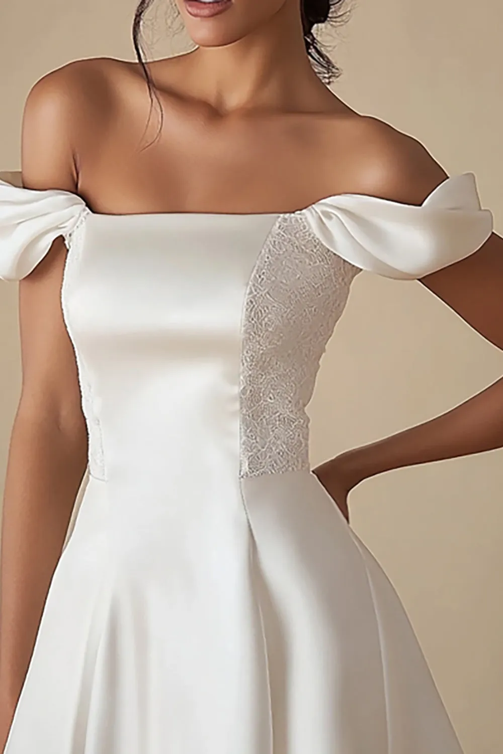 Off the Shoulder A Line Satin White Graduation Dress sold by Zapaka product image thumbnail 2