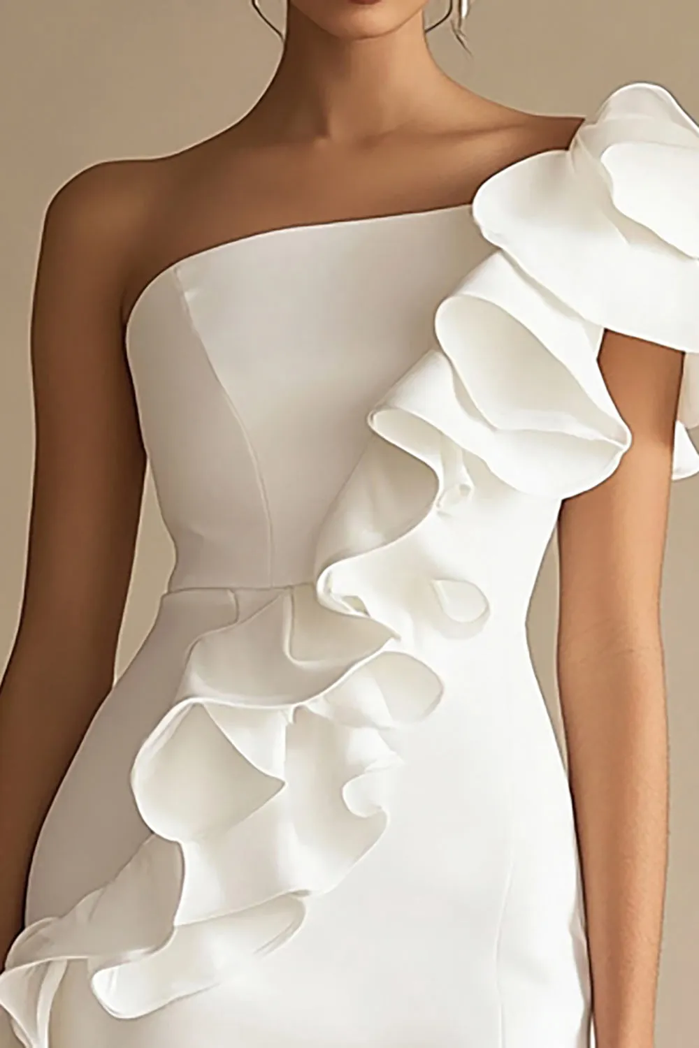 One Shoulder White Ruffled Bodycon Graduation Dress sold by Zapaka product image thumbnail 2