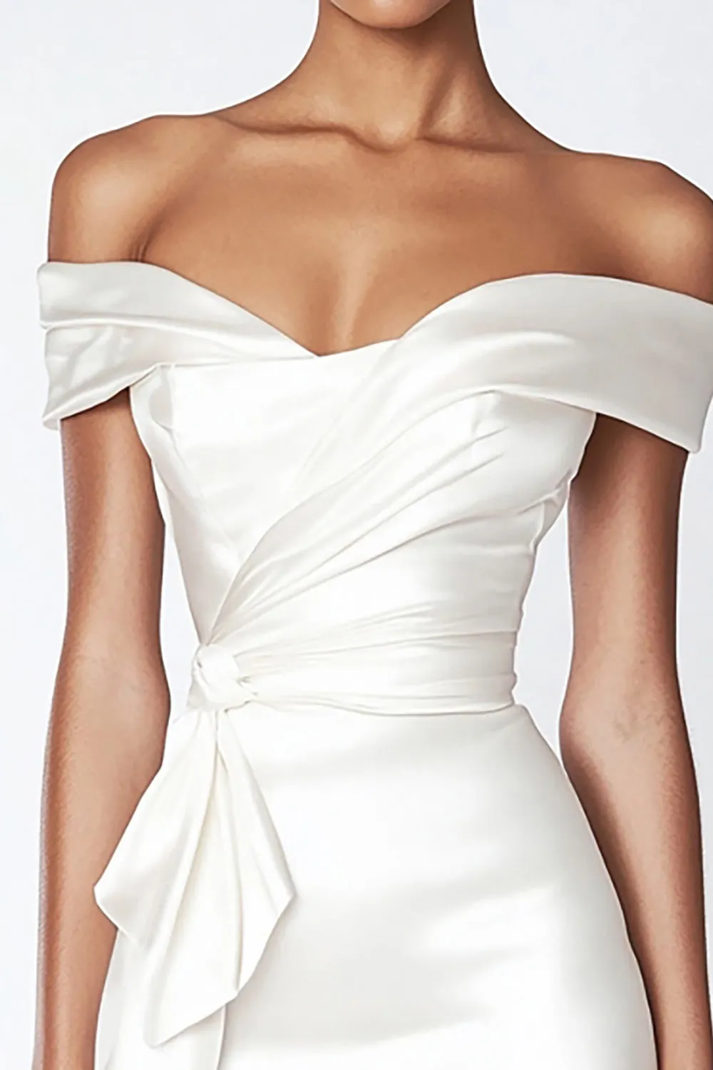 Off The Shoulder White Satin Bodycon Graduation Dress sold by Zapaka product image thumbnail 2