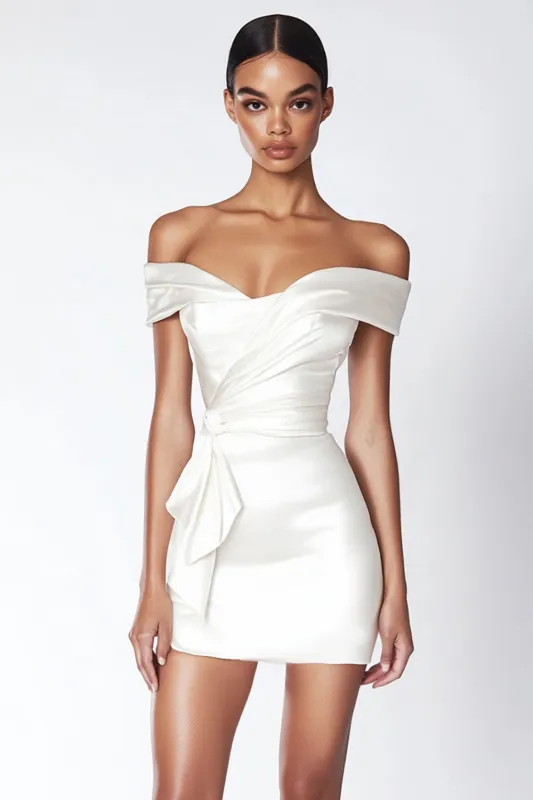 Off The Shoulder White Satin Bodycon Graduation Dress sold by Zapaka