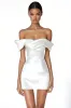 Off The Shoulder White Bodycon Satin Graduation Dress sold by Zapaka