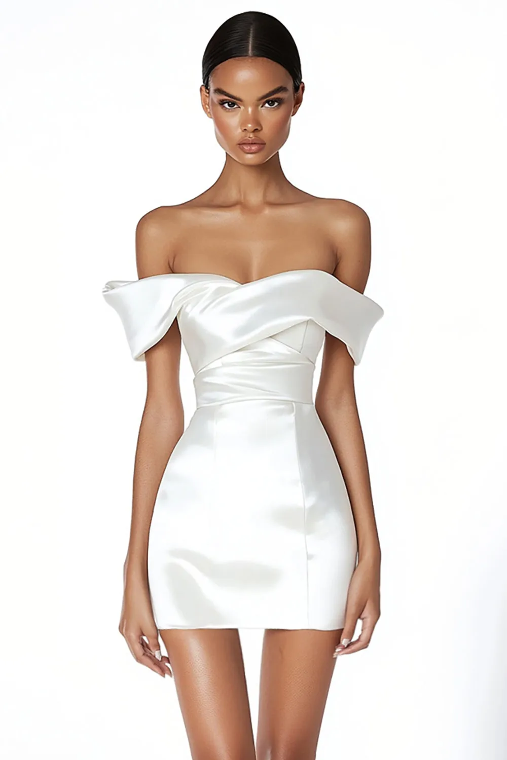 Off The Shoulder White Bodycon Satin Graduation Dress sold by Zapaka