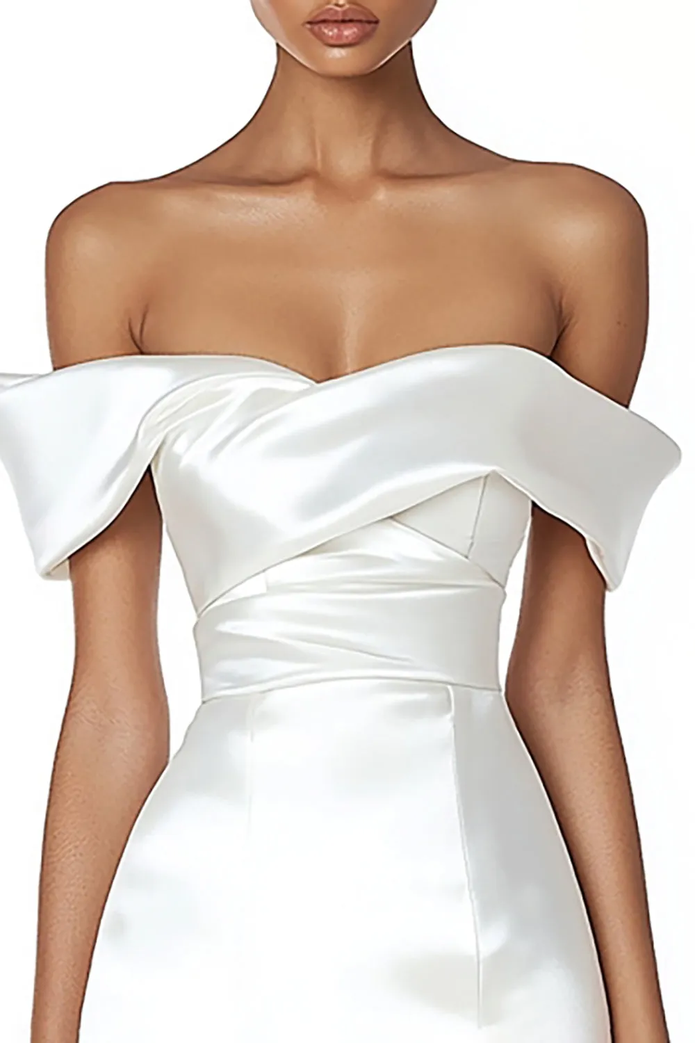 Off The Shoulder White Bodycon Satin Graduation Dress sold by Zapaka product image thumbnail 2
