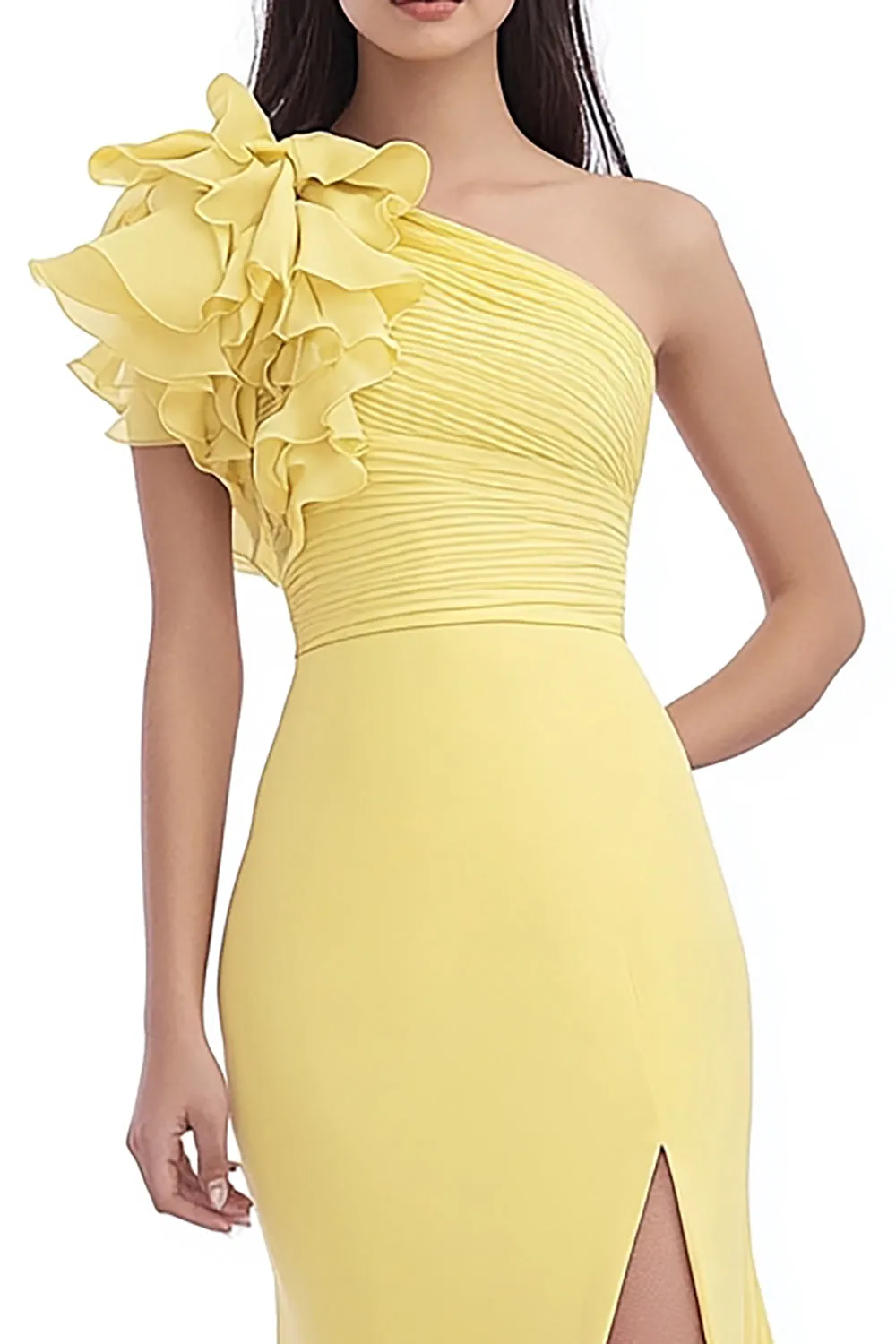 Daffodil One Shoulder Chiffon Mermaid Formal Dress with Ruffles sold by Zapaka product image thumbnail 2