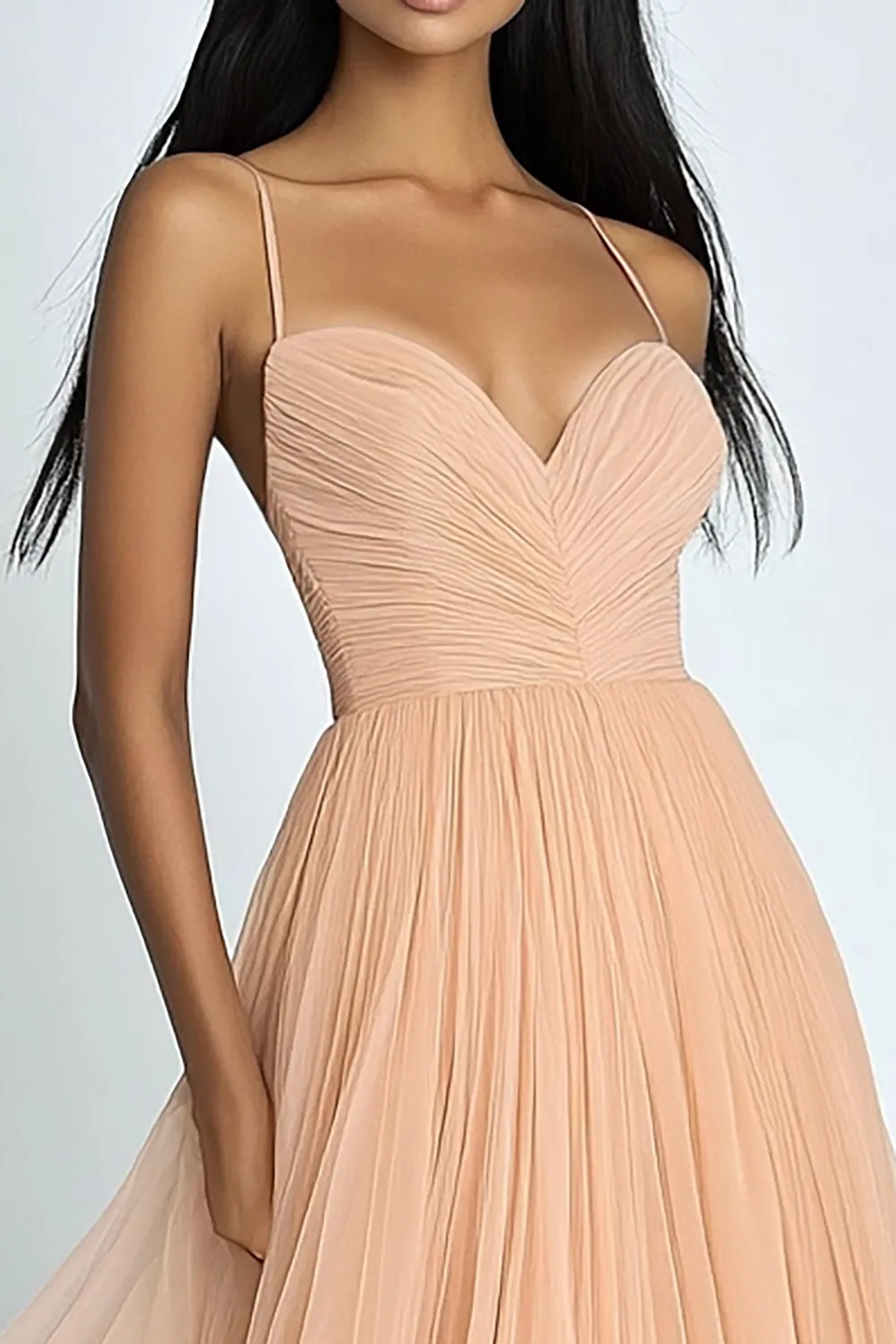 Peach Spaghetti Straps A Line Tulle Formal Dress sold by Zapaka product image thumbnail 2
