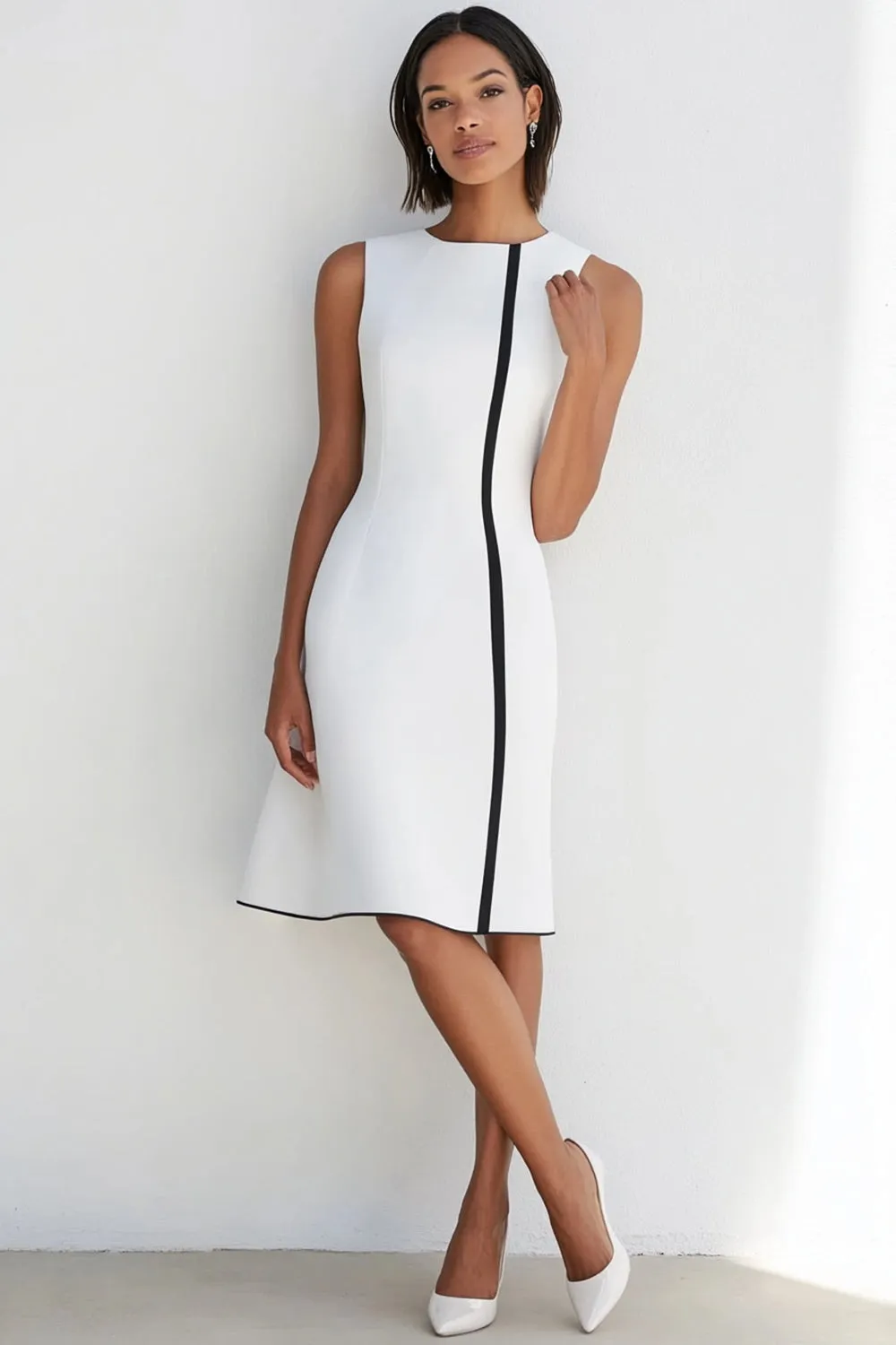 White A Line Satin Sleeveless Formal Dress sold by Zapaka