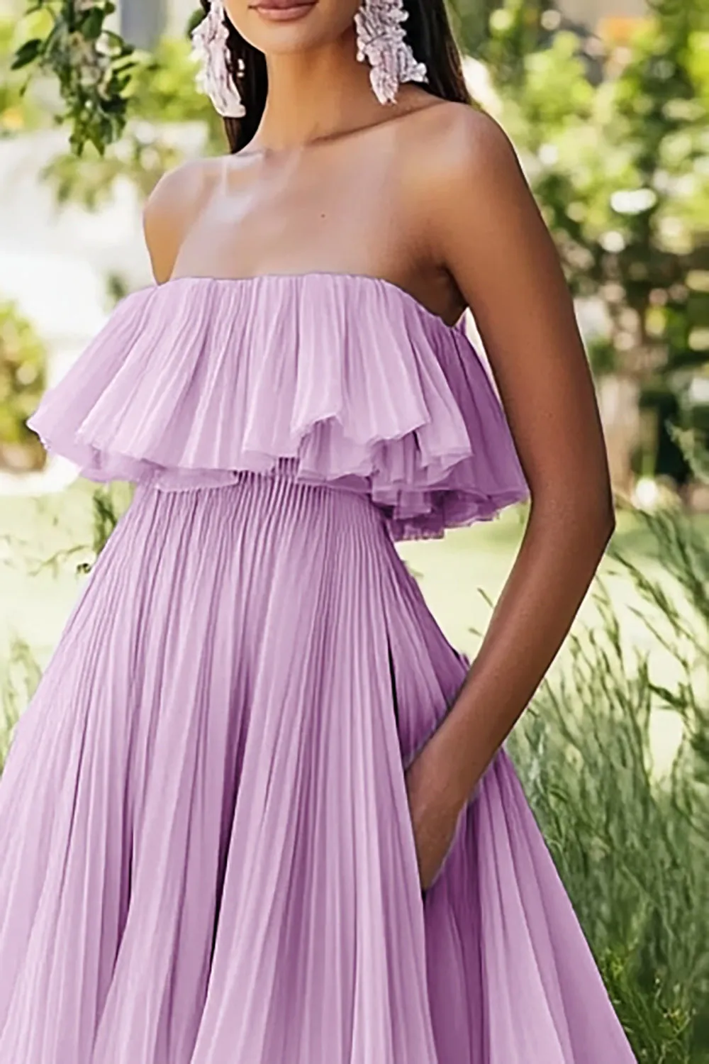 Lilac Strapless Chiffon Midi Formal Dress with Ruffles sold by Zapaka product image thumbnail 2
