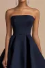 Navy Strapless A Line Satin Midi Formal Dress sold by Zapaka