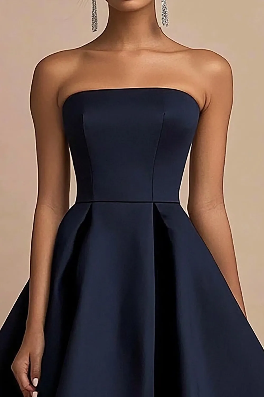 Navy Strapless A Line Satin Midi Formal Dress sold by Zapaka product image thumbnail 2