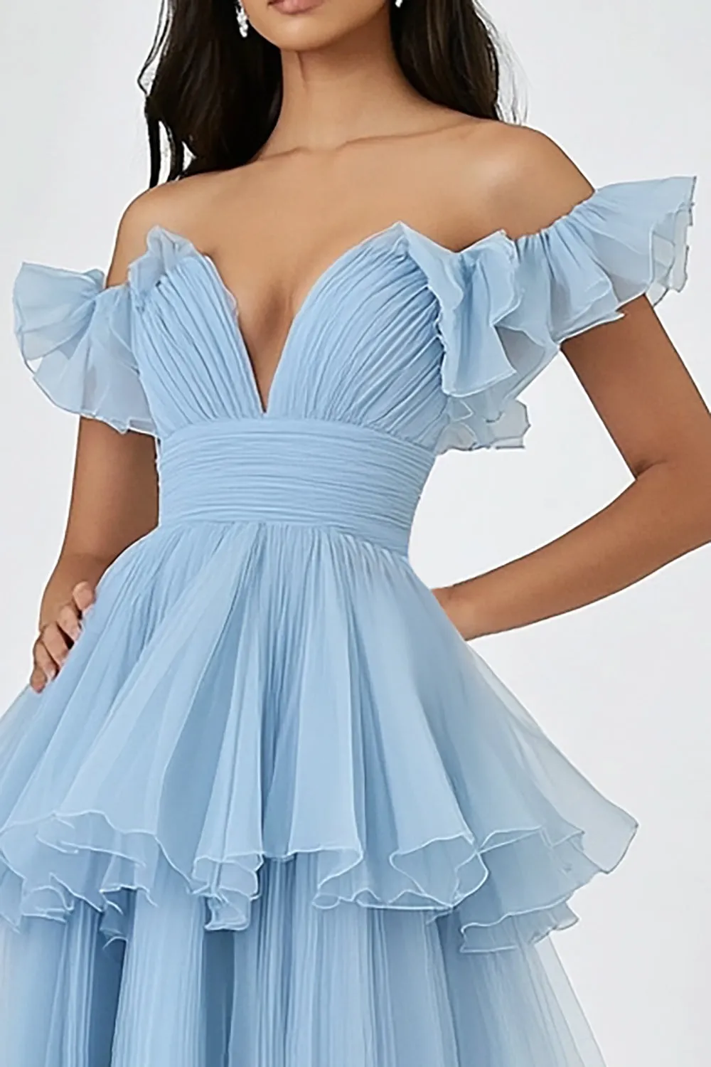 Sky Blue Off The Shoulder Ruched A Line Tiered Formal Dress sold by Zapaka product image thumbnail 2