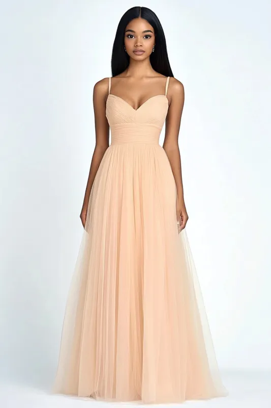 Peach A Line Spaghetti Straps Tulle Formal Dress sold by Zapaka