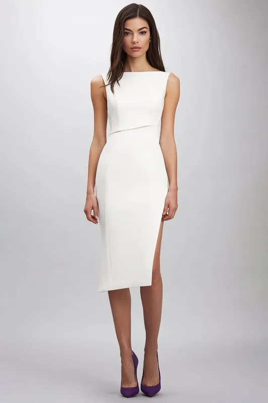 White Sleeveless Satin Bodycon Formal Dress with Slit sold by Zapaka