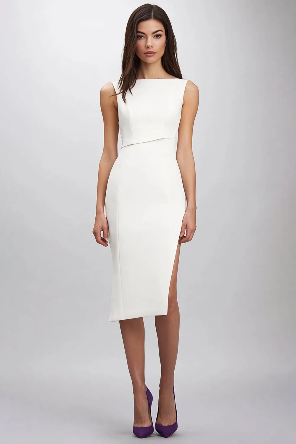 White Sleeveless Satin Bodycon Formal Dress with Slit sold by Zapaka
