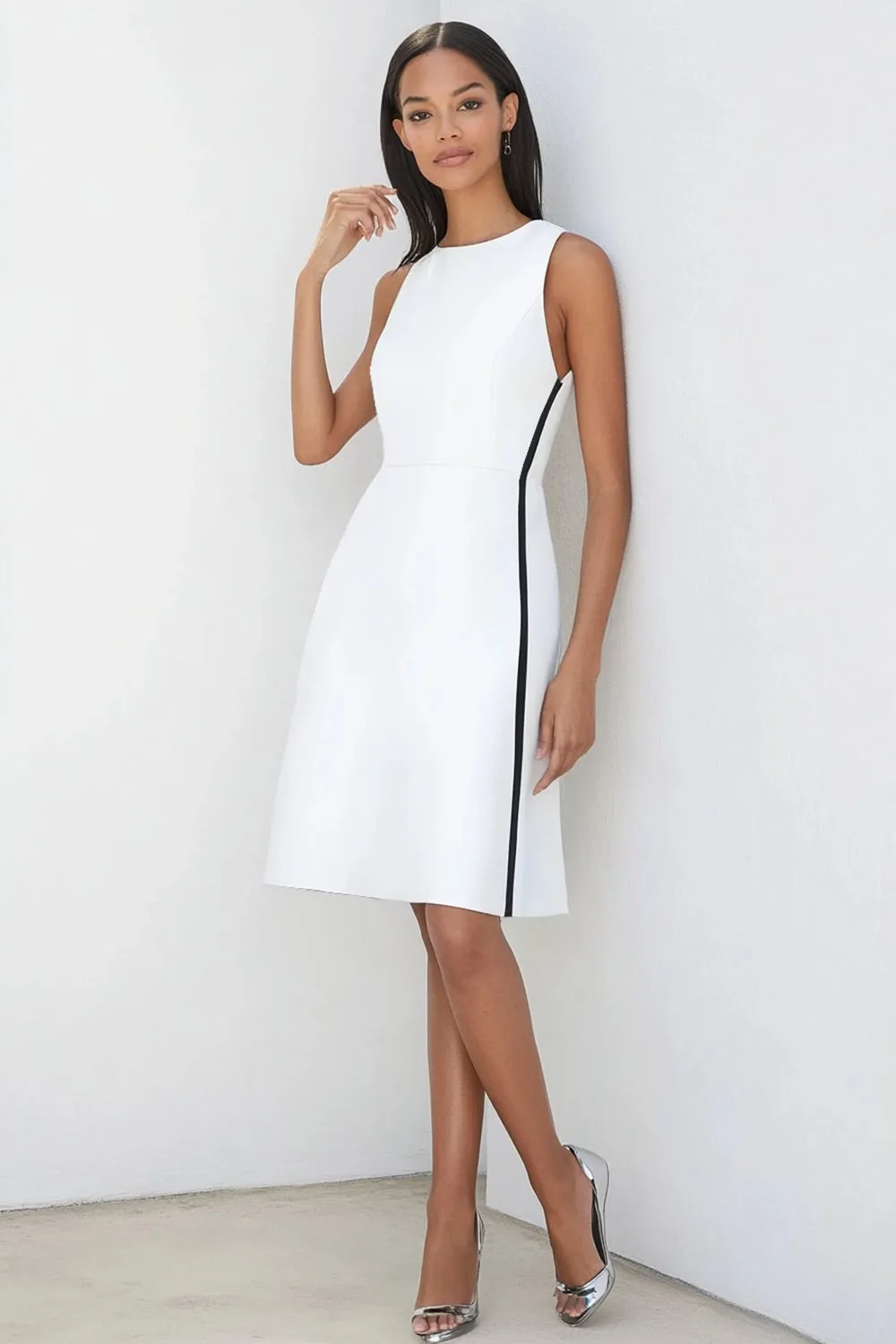 White A Line Satin Formal Dress sold by Zapaka