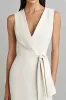Ivory V-Neck Knee Length Formal Dress with Belt sold by Zapaka