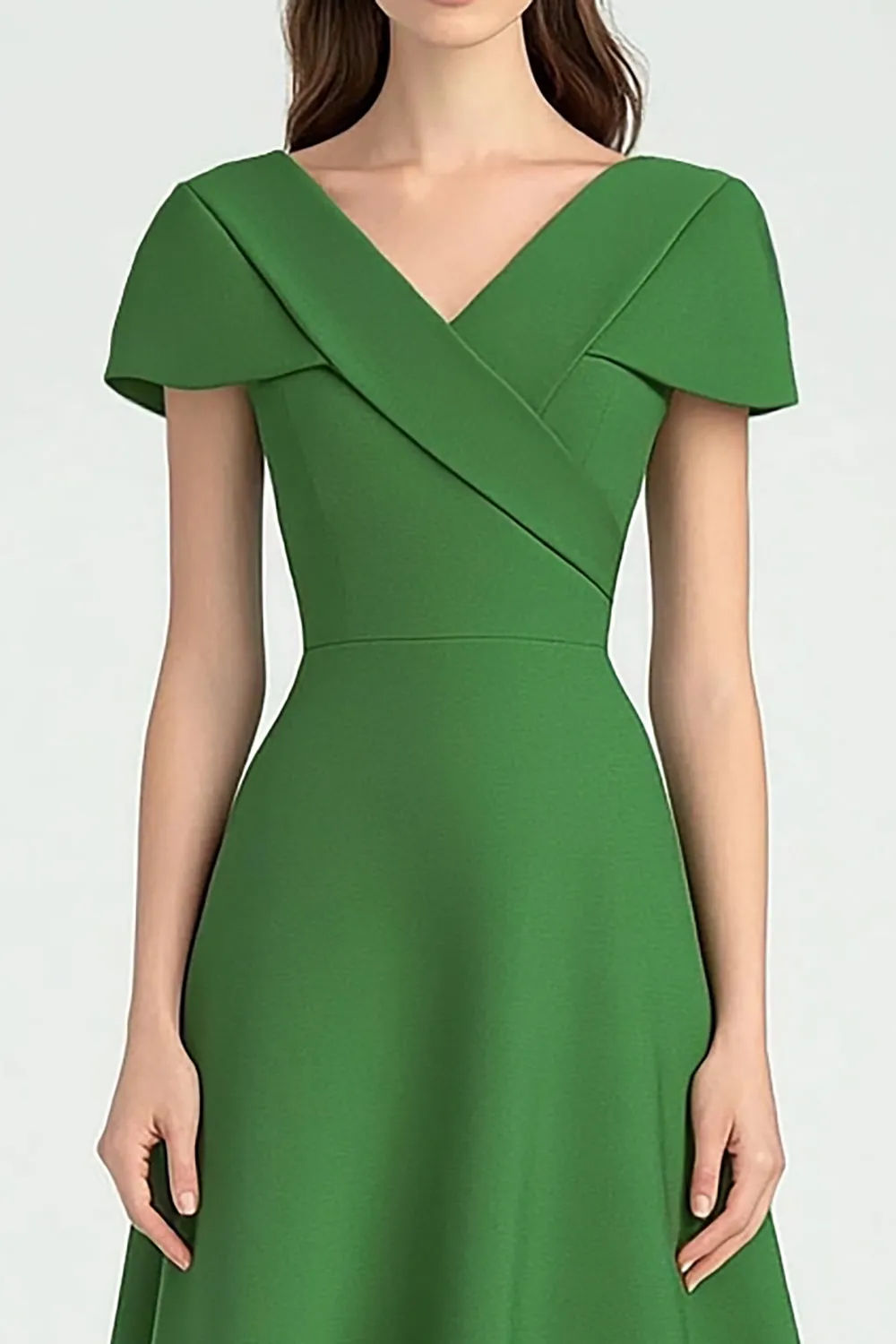 Green V-Neck A Line Formal Dress with Short Sleeves sold by Zapaka product image thumbnail 2