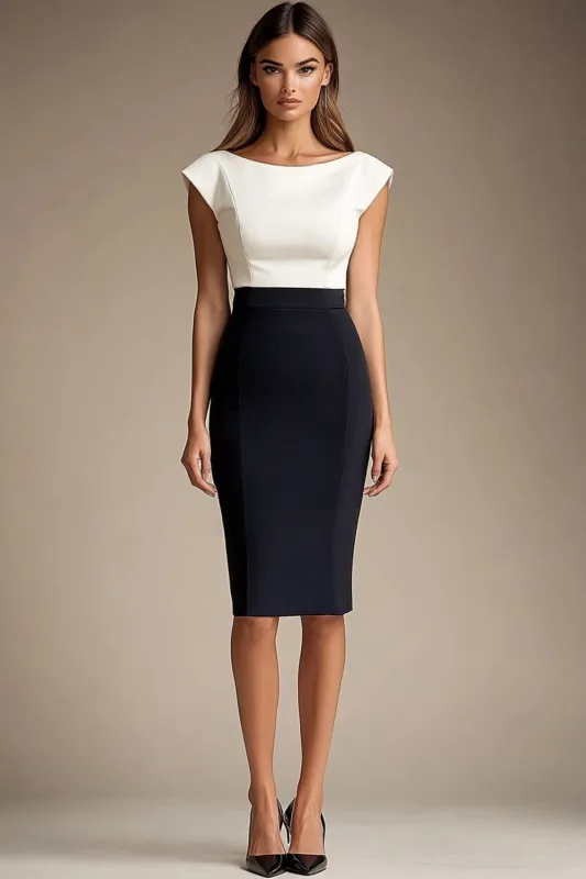Black and White Bodycon Boat Neck Formal Dress sold by Zapaka
