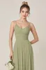 Sage Green A Line Chiffon Spaghetti Straps Long Bridesmaid Dress with Slit sold by Zapaka