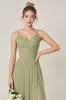 Sage Green A Line Chiffon Spaghetti Straps Long Bridesmaid Dress with Slit sold by Zapaka
