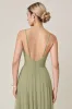 Sage Green A Line Chiffon Spaghetti Straps Long Bridesmaid Dress with Slit sold by Zapaka