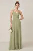Sage Green A Line Chiffon Spaghetti Straps Long Bridesmaid Dress with Slit sold by Zapaka