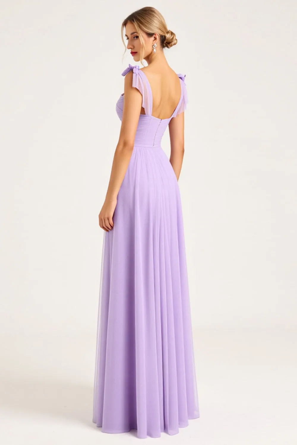 Lilac Ruched Chiffon A Line Long Bridesmaid Dress with Slit sold by Zapaka product image thumbnail 2